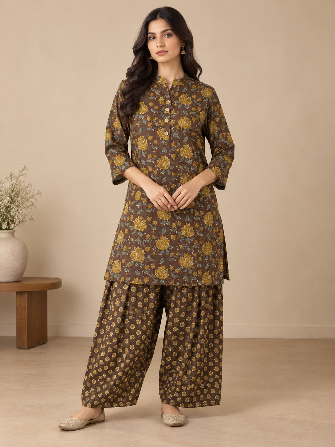 Floral Printed Straight Pure Cotton Kurta & Salwar Sets