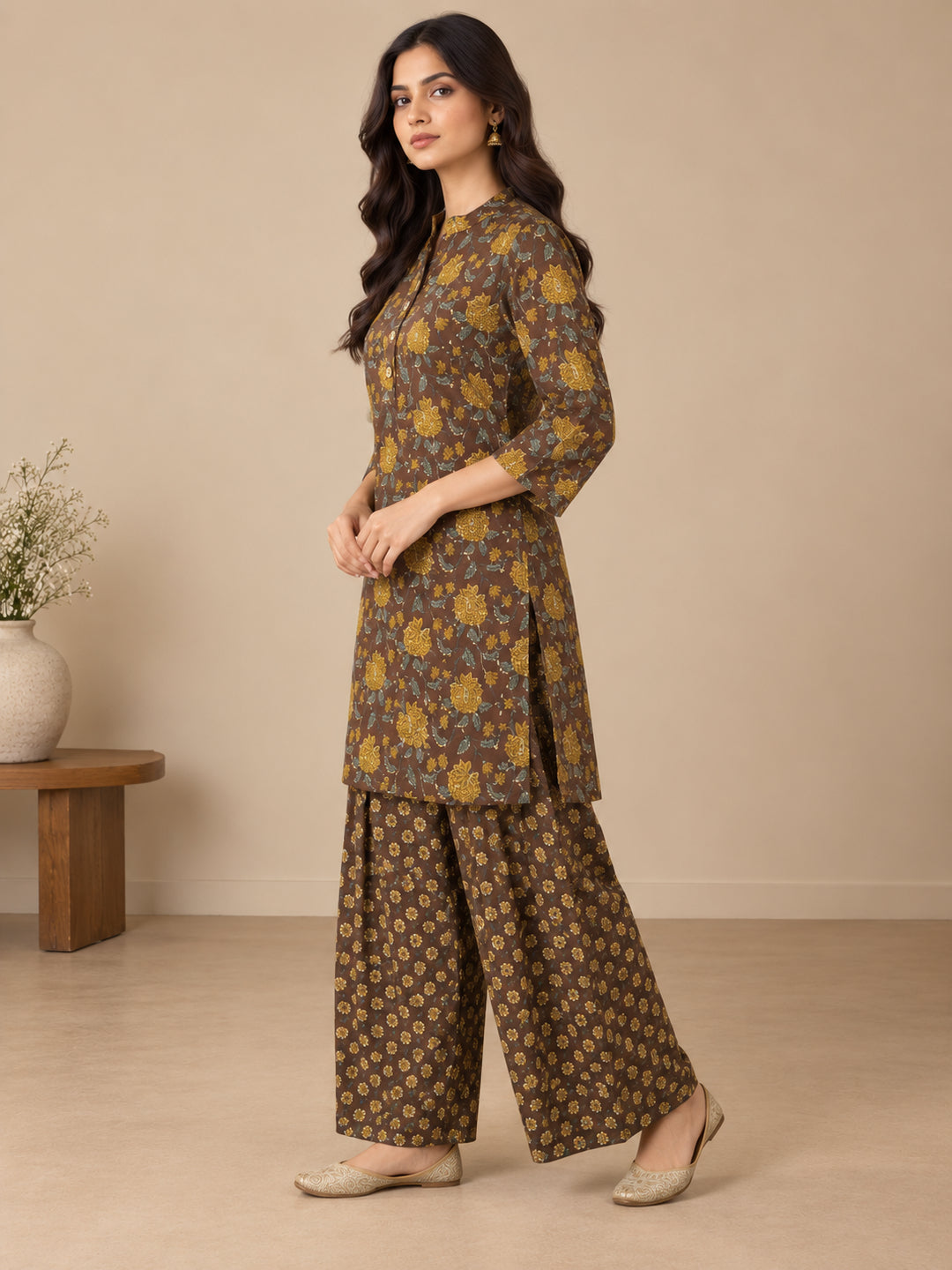 Floral Printed Straight Pure Cotton Kurta & Salwar Sets