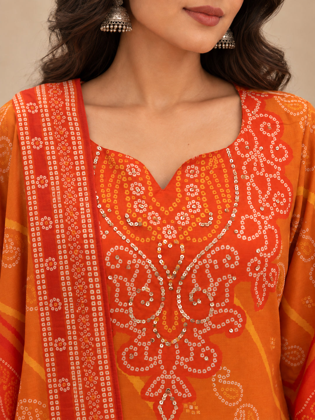 Bandhani Embroidered Straight Kurta & Farshi Salwar Sets