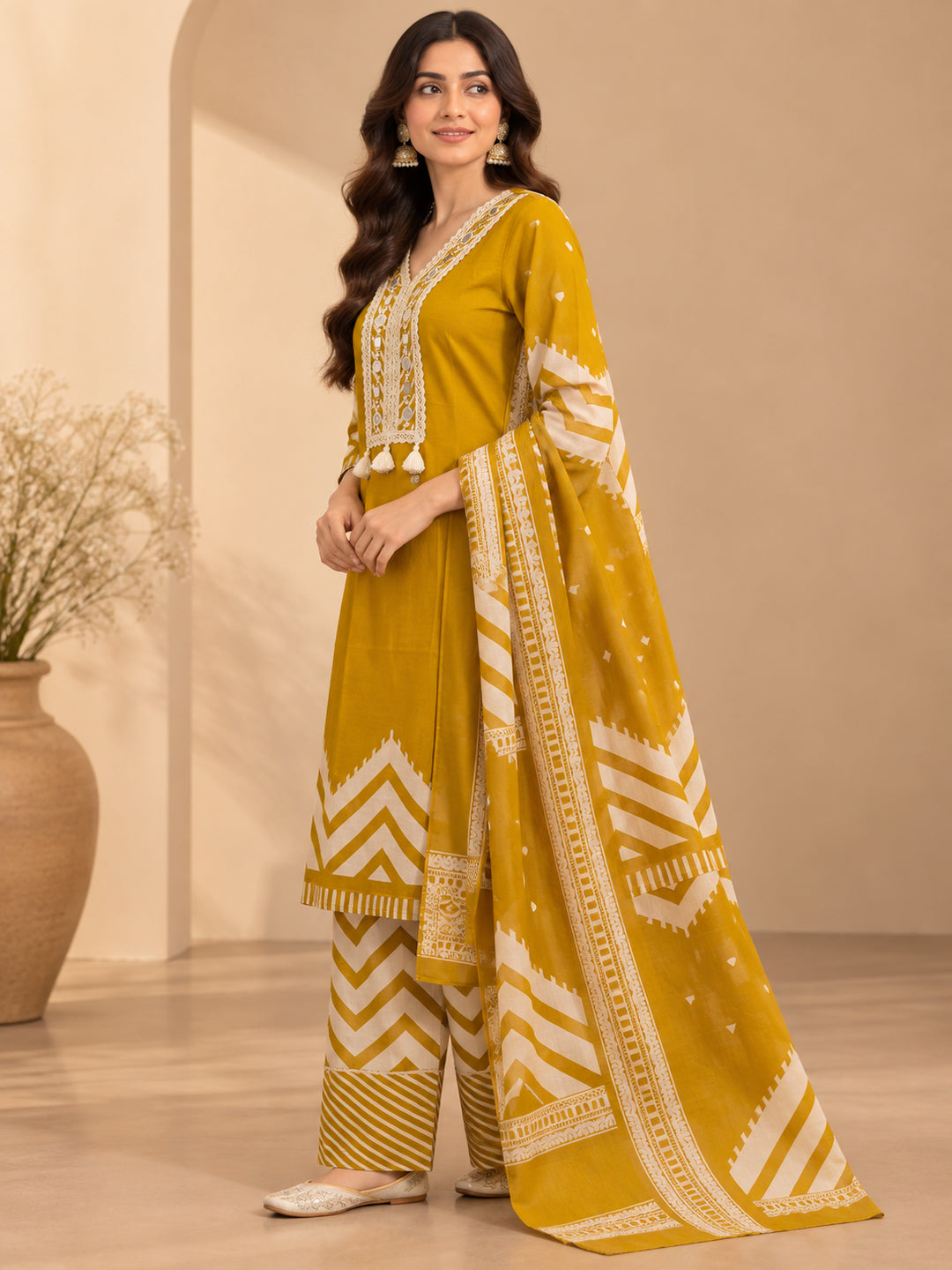 Floral Embroidered Straight Cotton Kurta & Farshi Salwar Sets