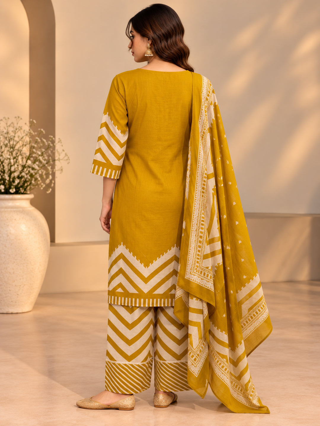Floral Embroidered Straight Cotton Kurta & Farshi Salwar Sets