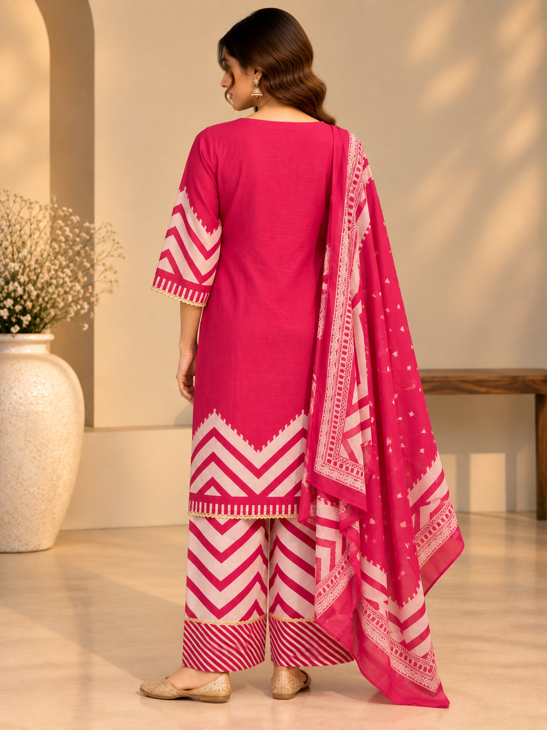 Floral Embroidered Straight Cotton Kurta & Farshi Salwar Sets