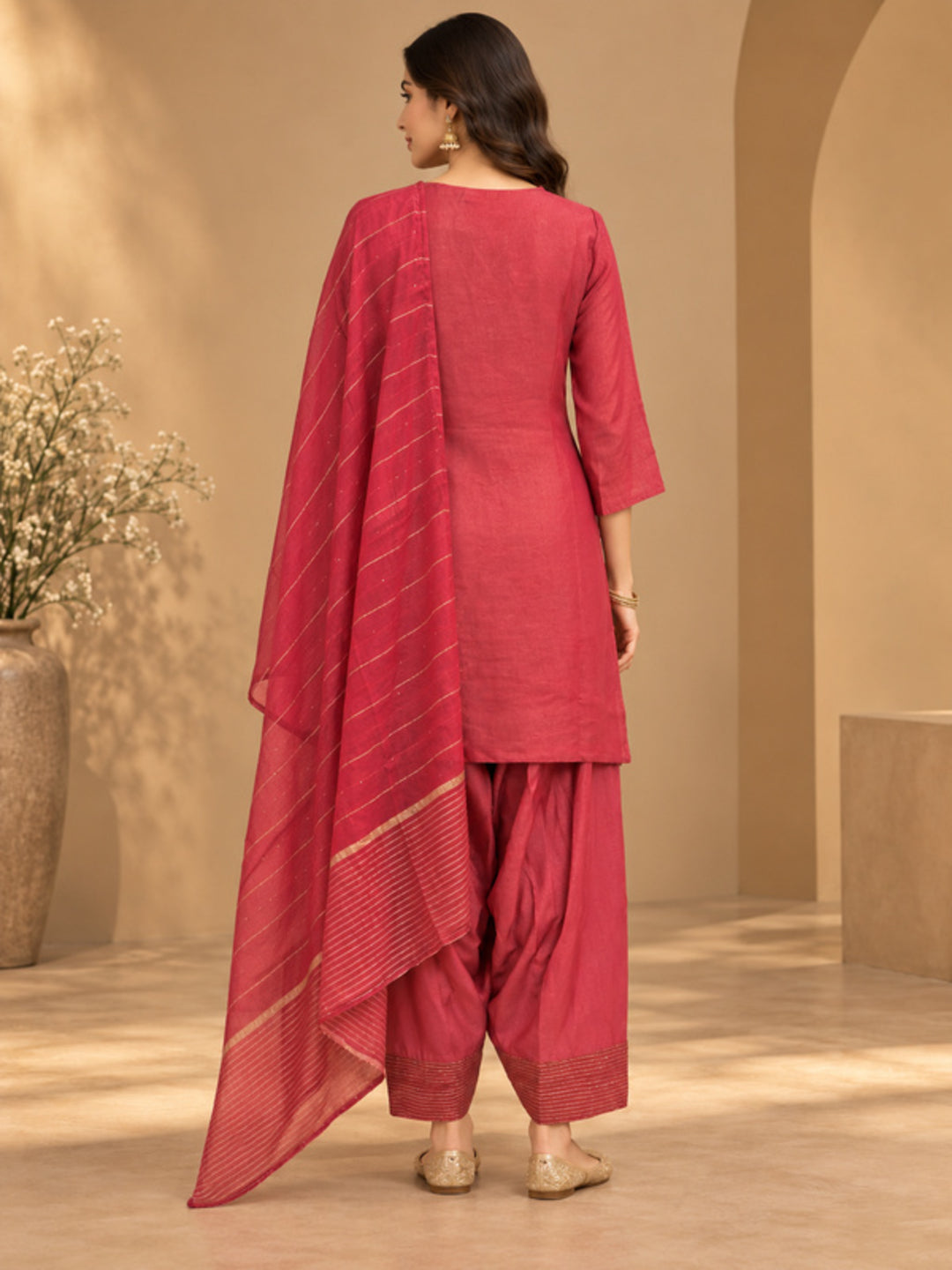 Solid Embroidered Straight Kurta & Salwar Sets