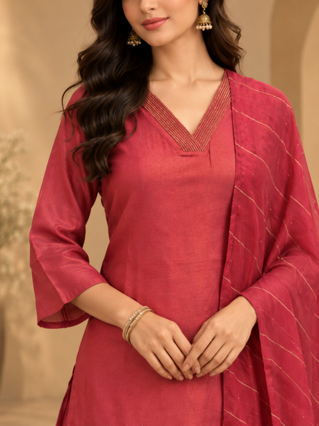 Solid Embroidered Straight Kurta & Salwar Sets
