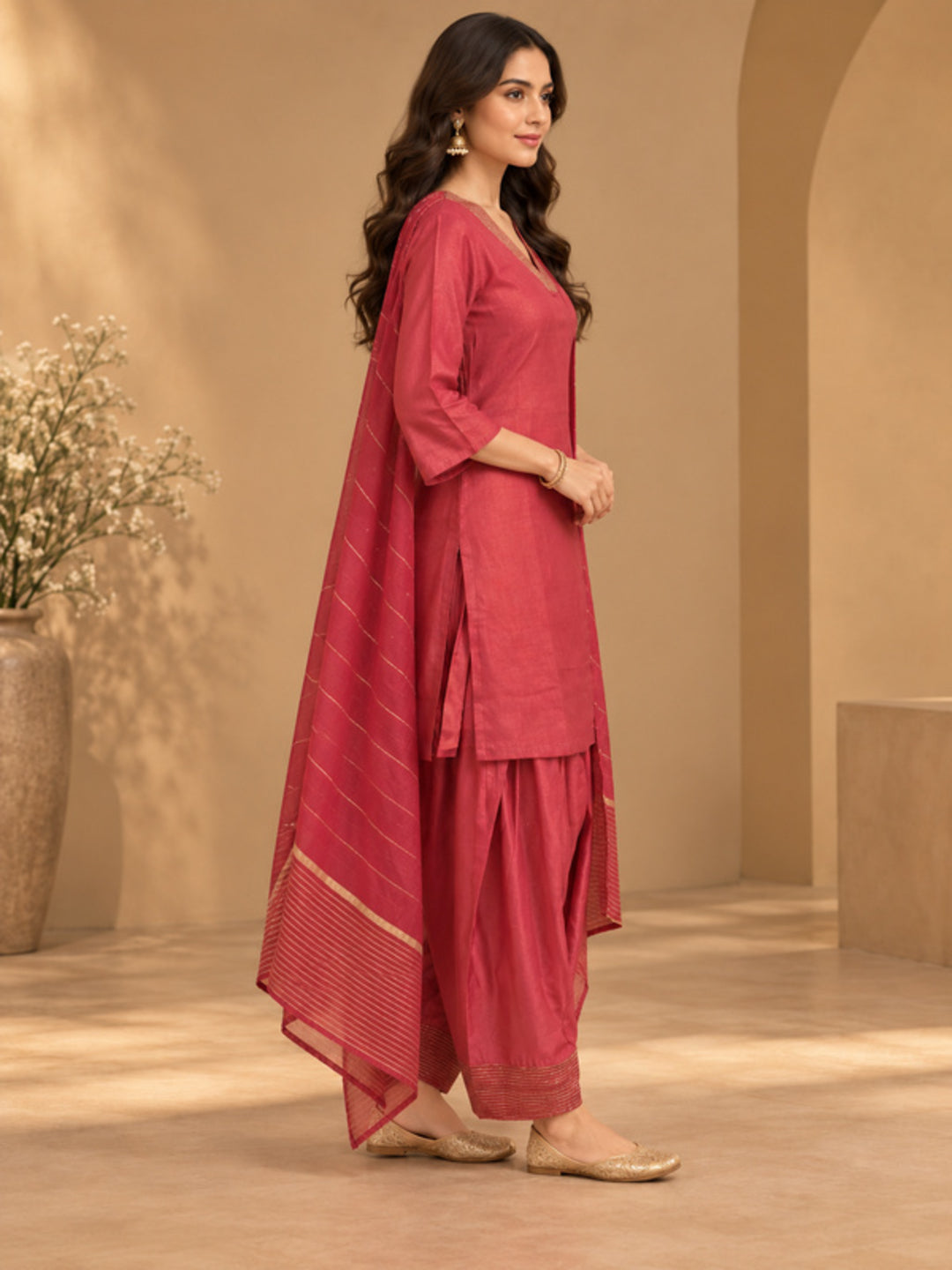 Solid Embroidered Straight Kurta & Salwar Sets