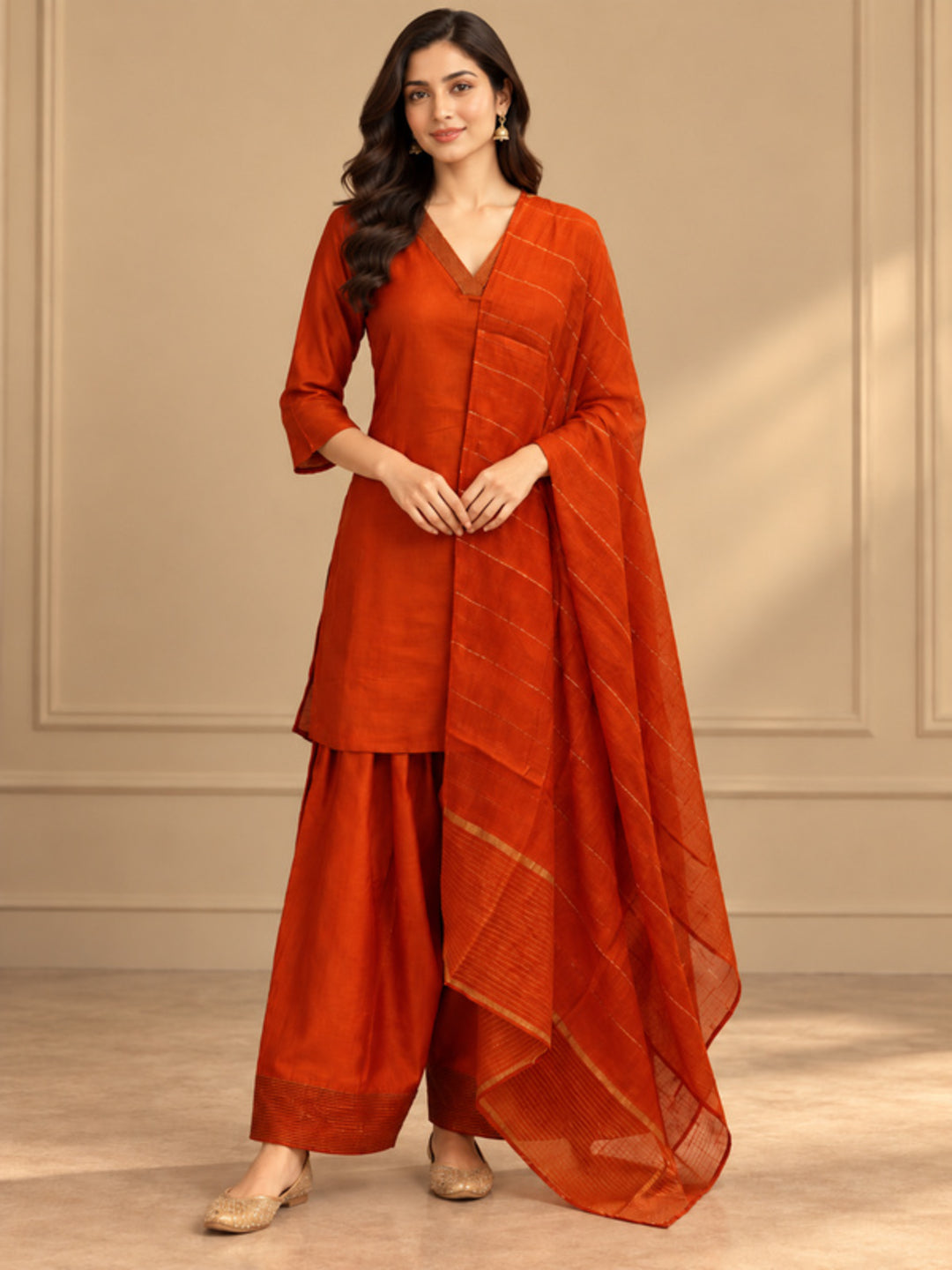 Solid Embroidered Straight Kurta & Salwar Sets