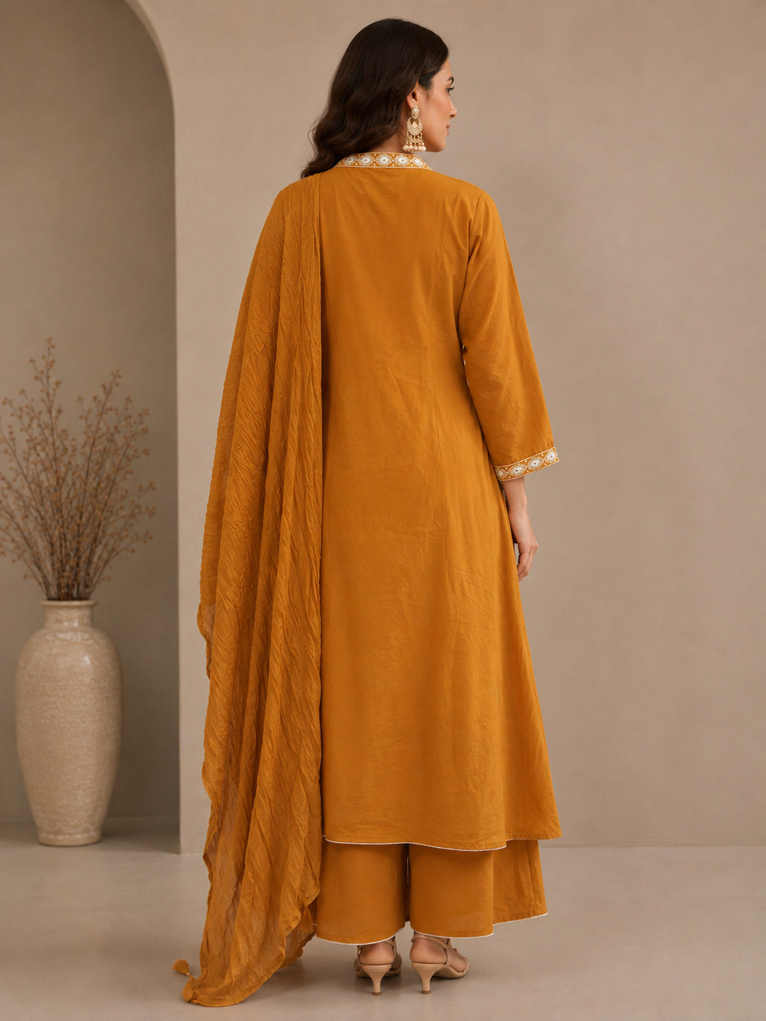 Floral Embroidered A-Line Pure Cotton Kurta & Palazzos Sets