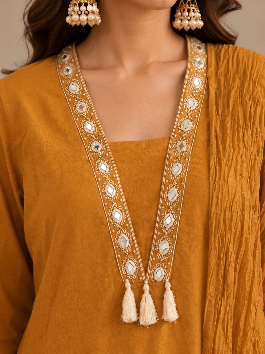 Floral Embroidered A-Line Pure Cotton Kurta & Palazzos Sets