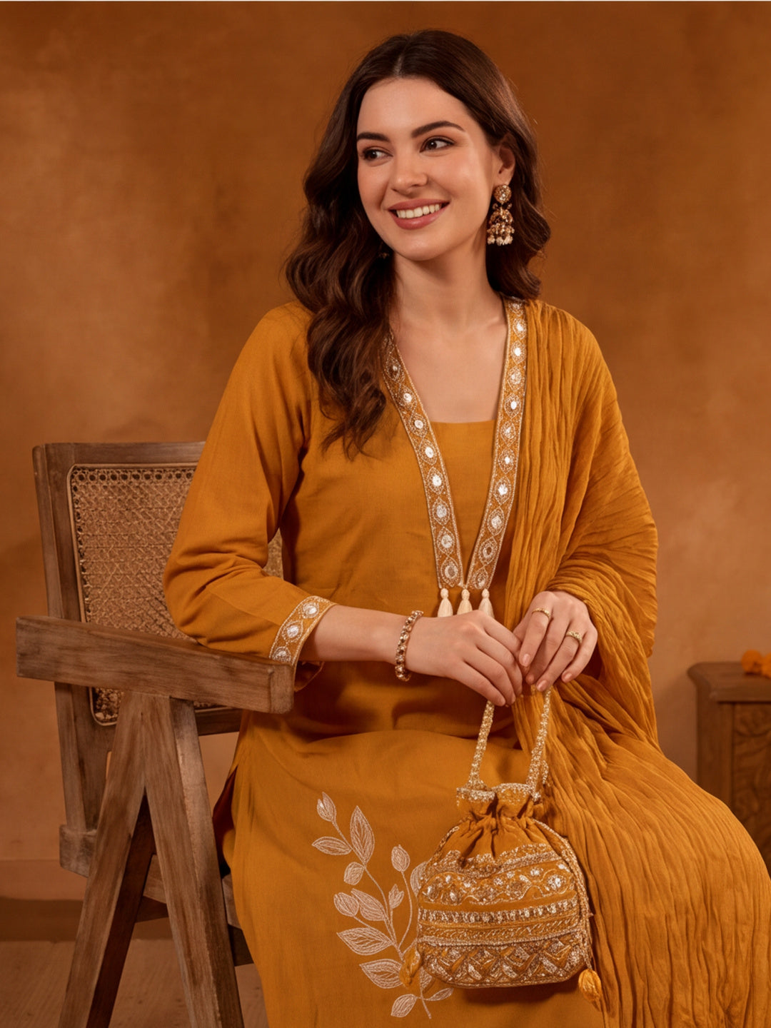 Floral Embroidered A-Line Pure Cotton Kurta & Palazzos Sets