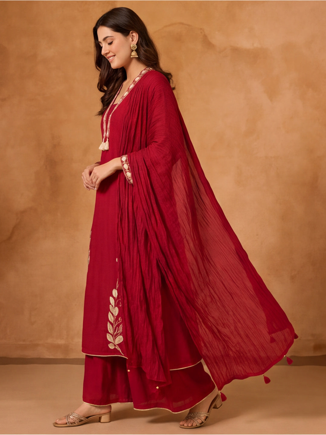Floral Embroidered A-Line Pure Cotton Kurta & Palazzos Sets