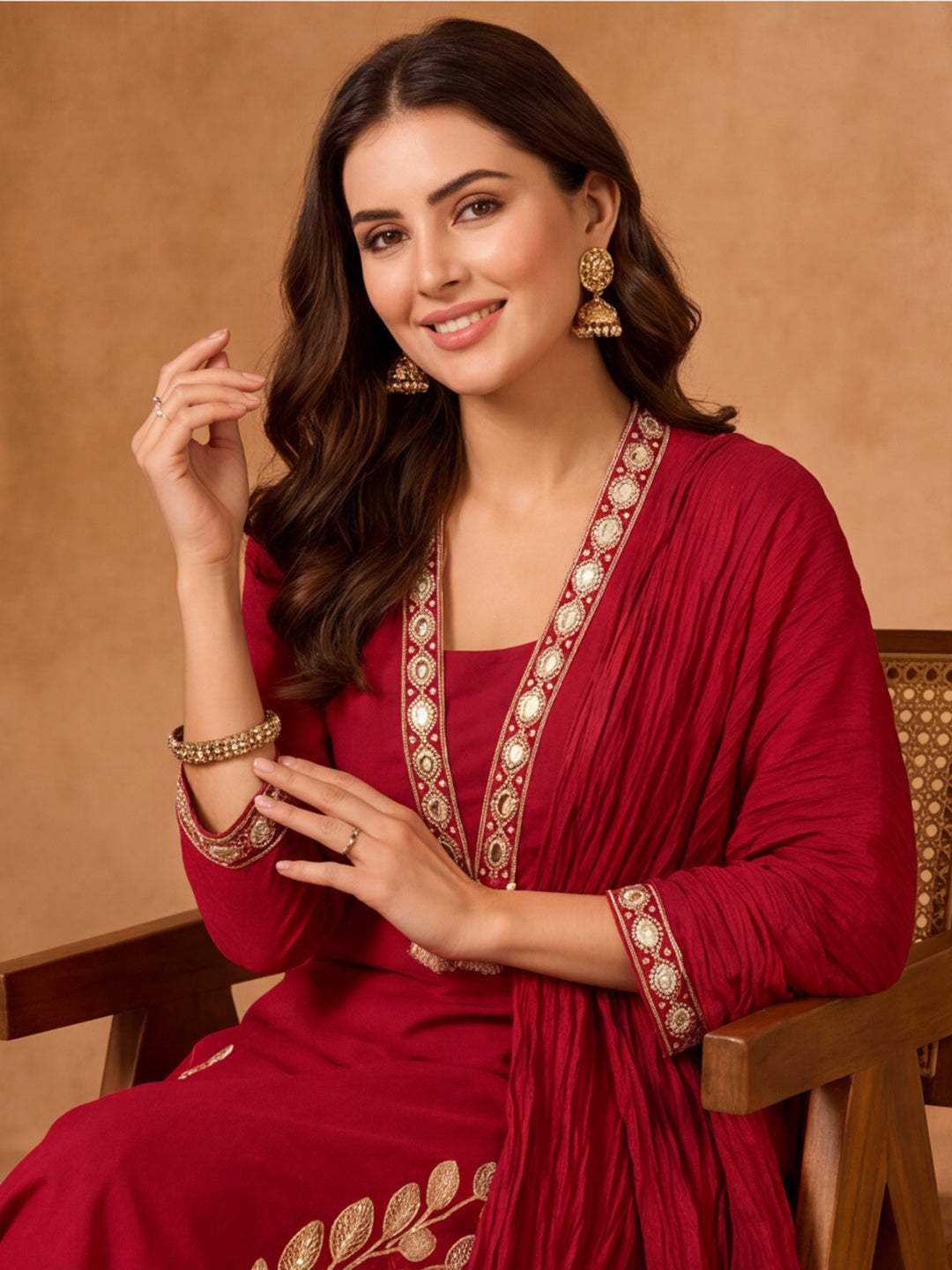 Floral Embroidered A-Line Pure Cotton Kurta & Palazzos Sets