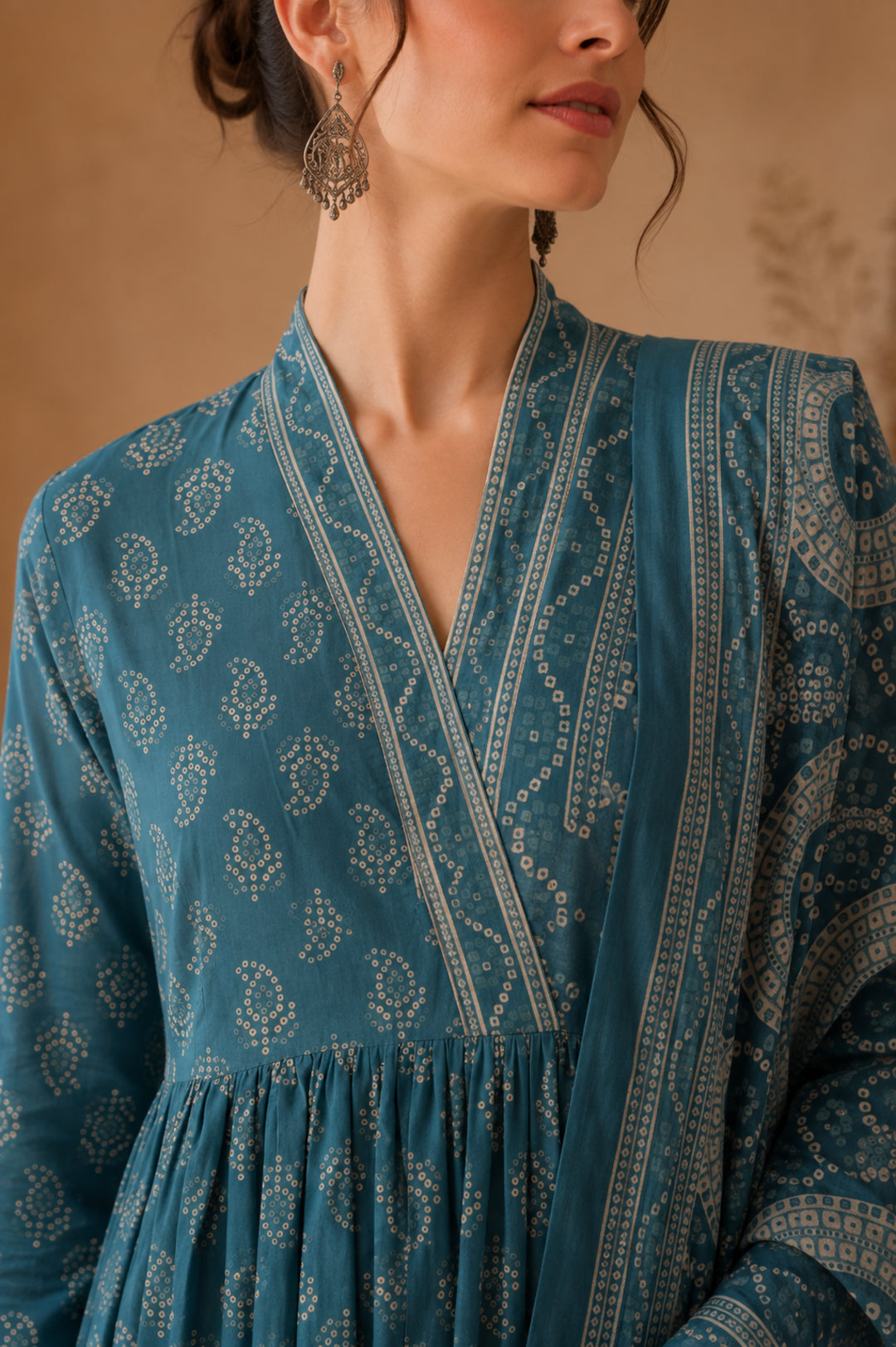 Bandhani Printed A-Line Pure Cotton Kurta & Trousers Sets