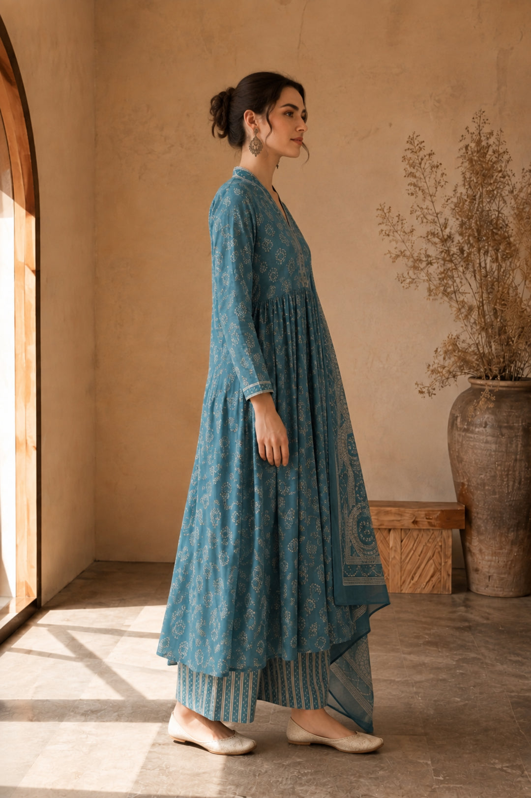 Bandhani Printed A-Line Pure Cotton Kurta & Trousers Sets