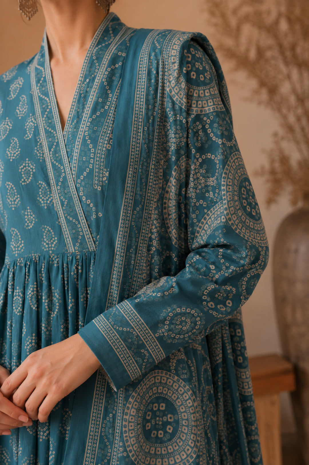 Bandhani Printed A-Line Pure Cotton Kurta & Trousers Sets