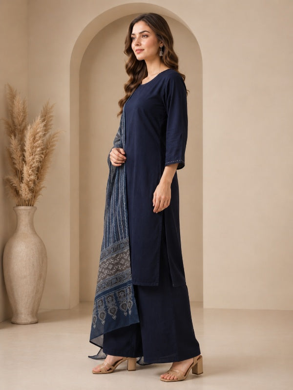Solid Straight Kurta & Trousers Sets