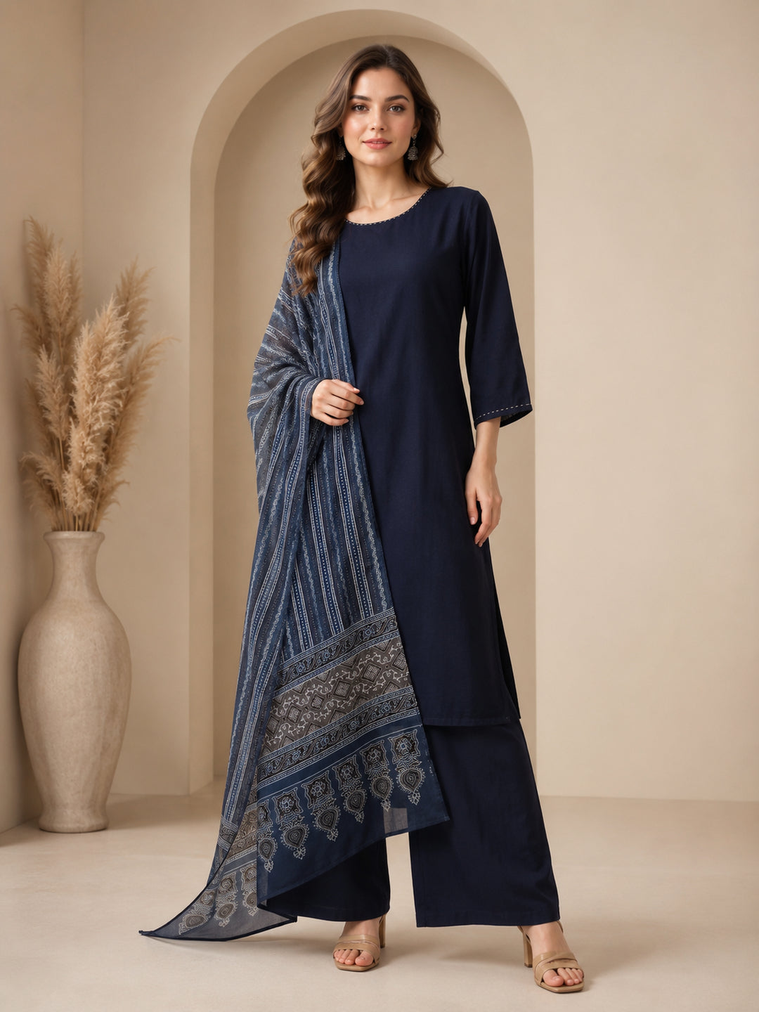 Solid Straight Kurta & Trousers Sets