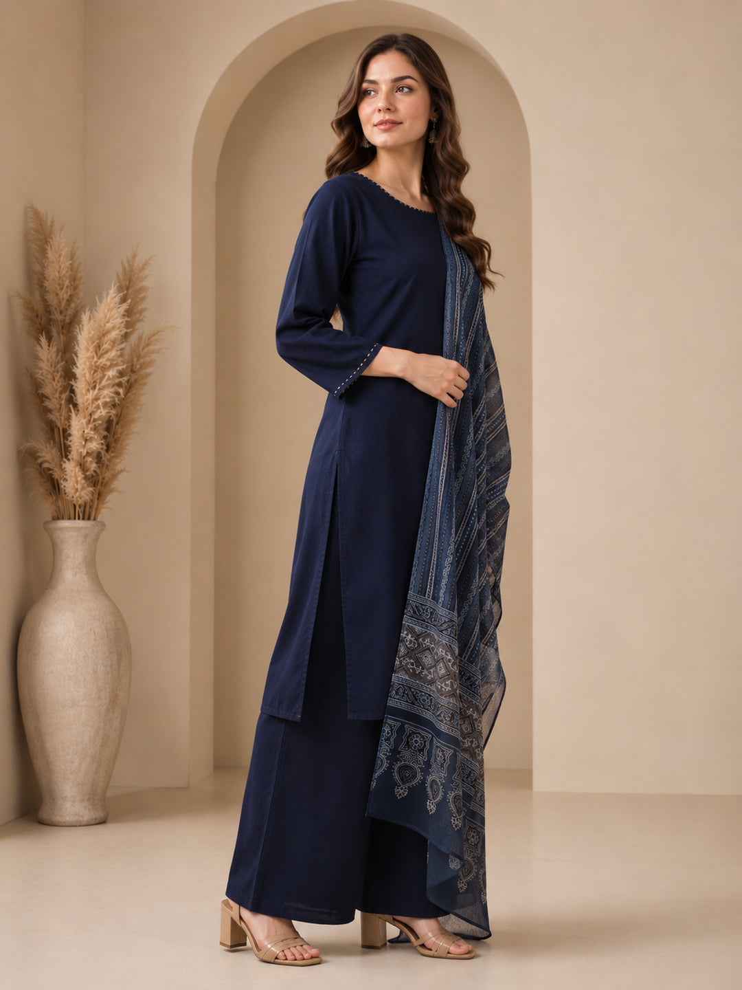 Solid Straight Kurta & Trousers Sets