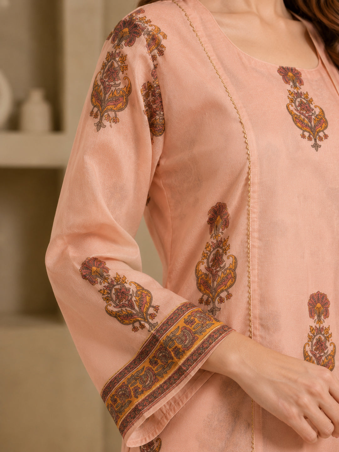Floral Printed Straight Chanderi Cotton Kurta & Palazzos Sets