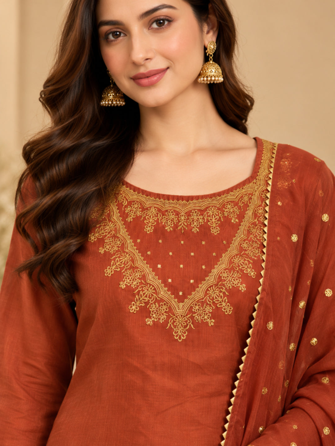 Floral Embroidered Straight Silk Blend Kurta & Trousers Sets