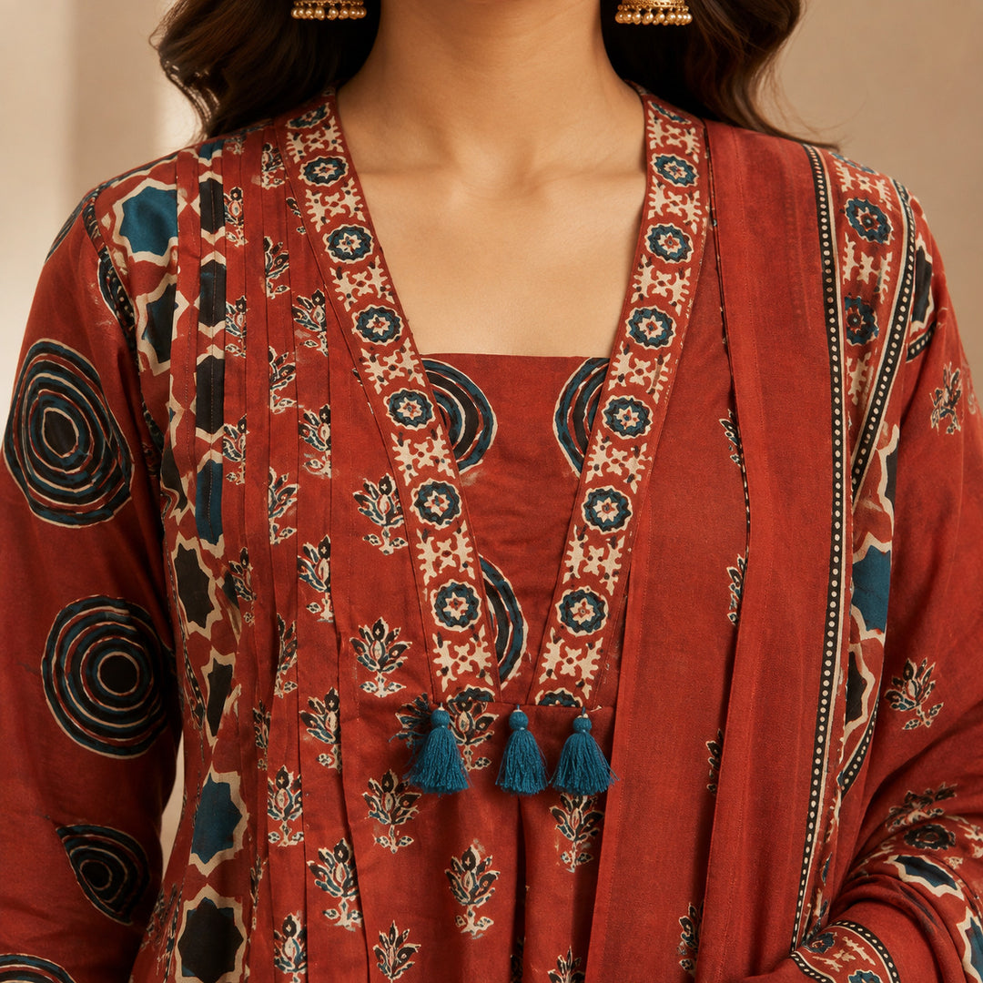 Floral Printed A-Line Pure Cotton Kurta & Palazzos Sets
