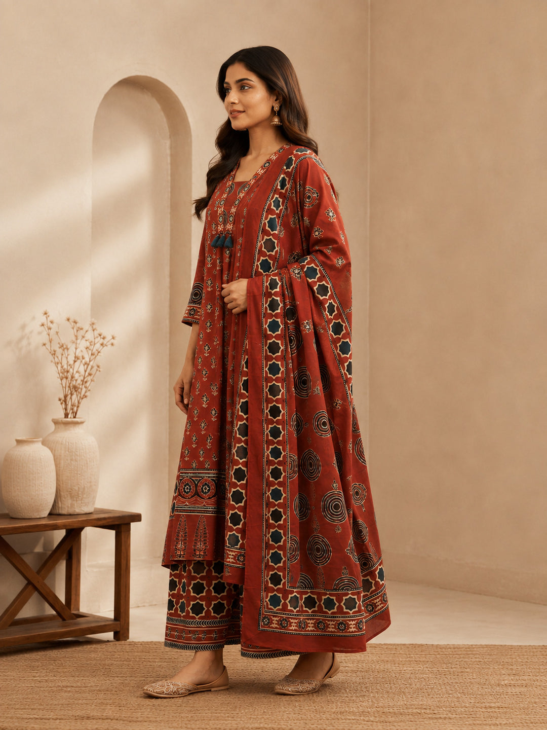 Floral Printed A-Line Pure Cotton Kurta & Palazzos Sets