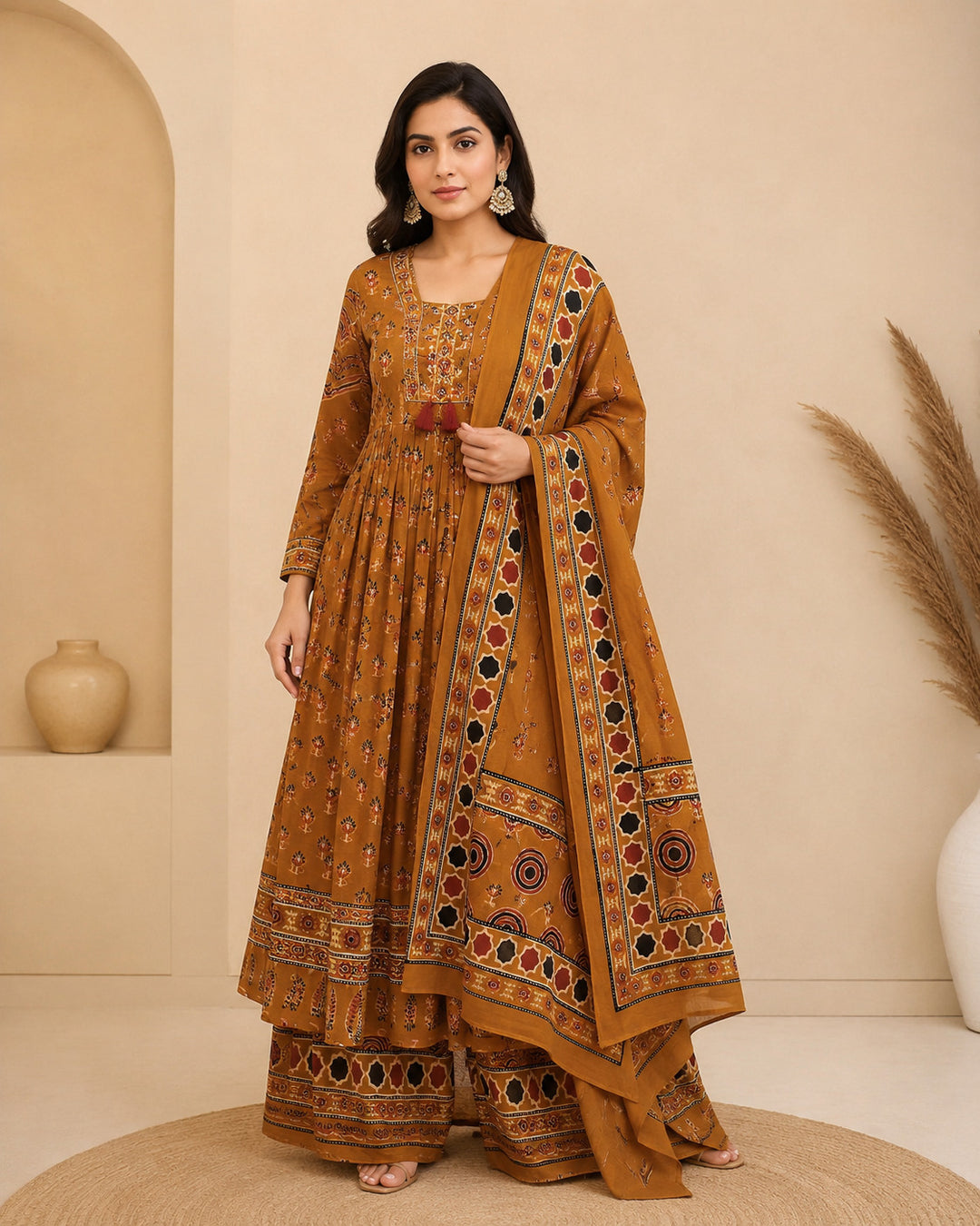 Floral Printed A-Line Pure Cotton Kurta & Palazzos Sets