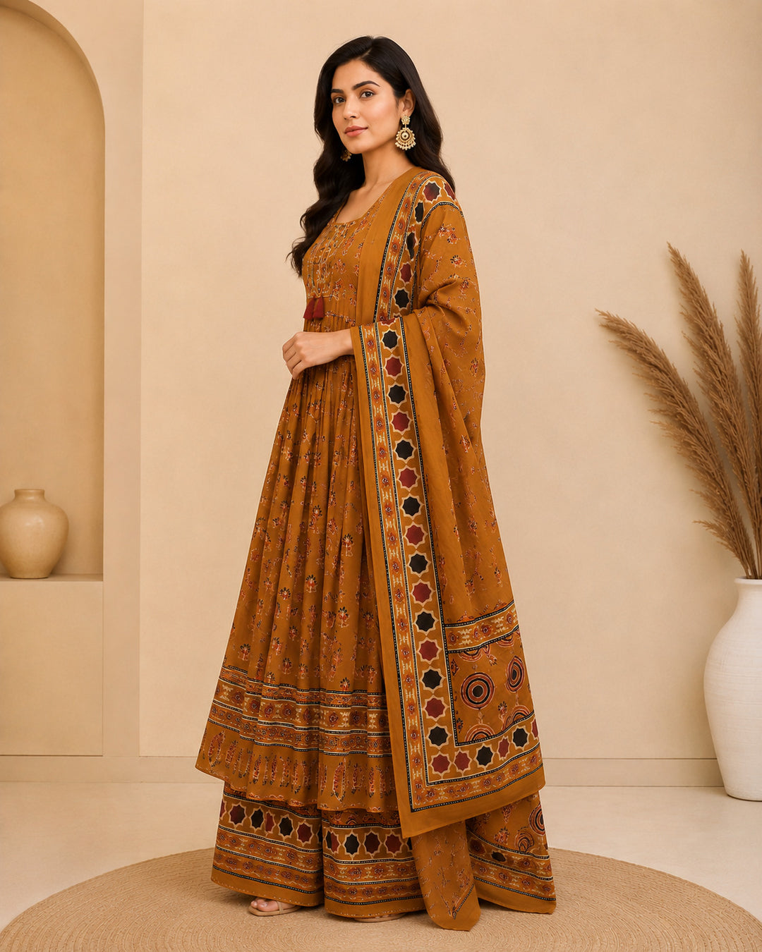 Floral Printed A-Line Pure Cotton Kurta & Palazzos Sets