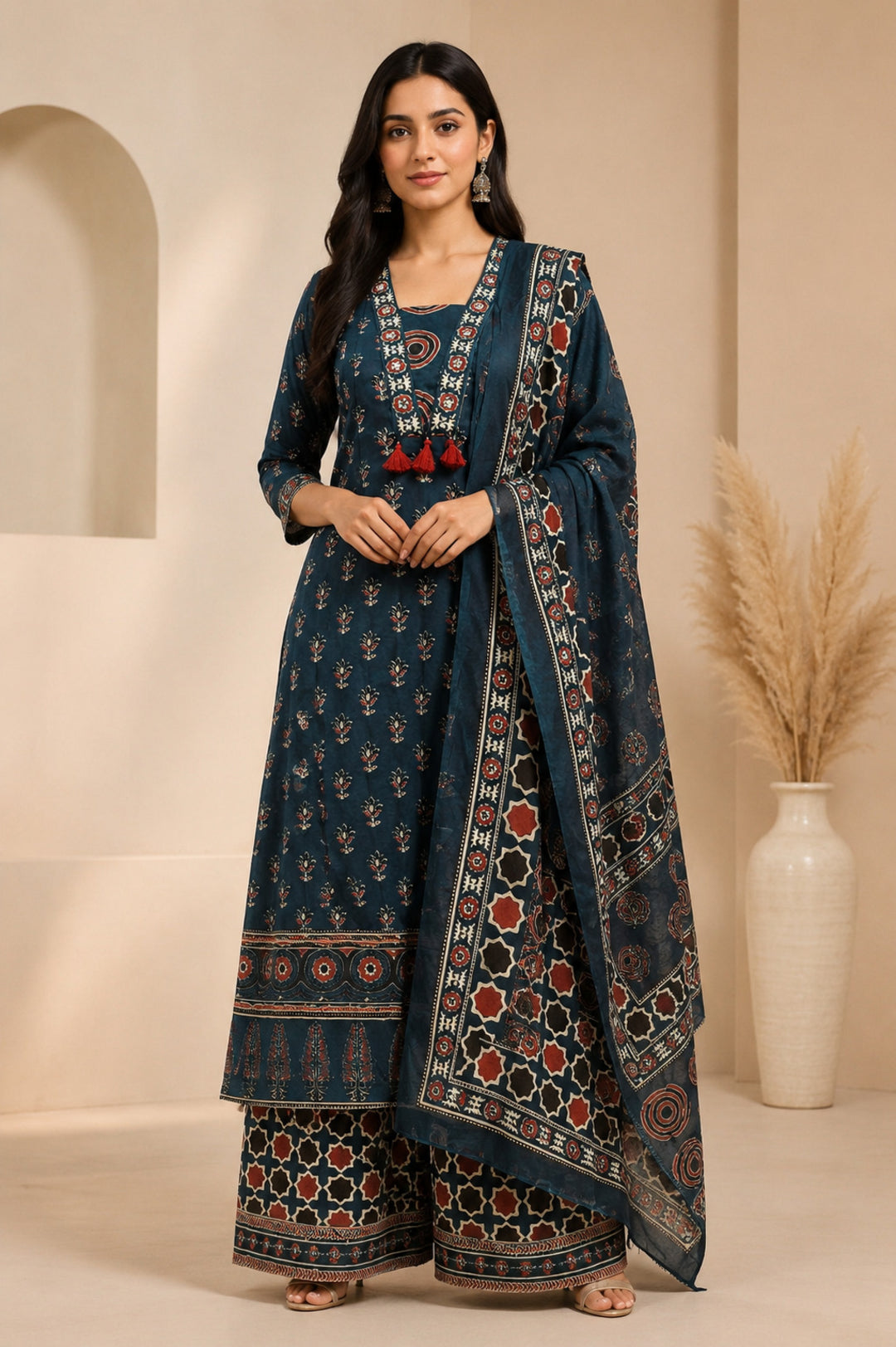 Floral Printed A-Line Pure Cotton Kurta & Palazzos Sets