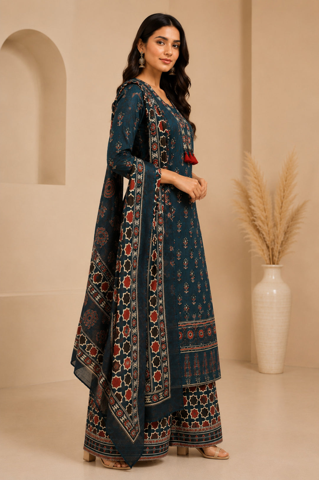 Floral Printed A-Line Pure Cotton Kurta & Palazzos Sets