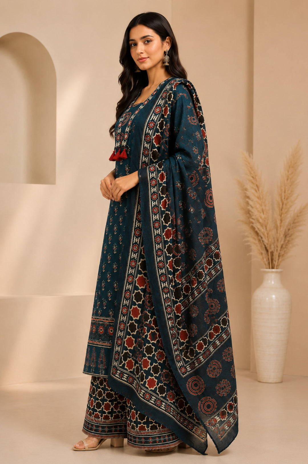 Floral Printed A-Line Pure Cotton Kurta & Palazzos Sets