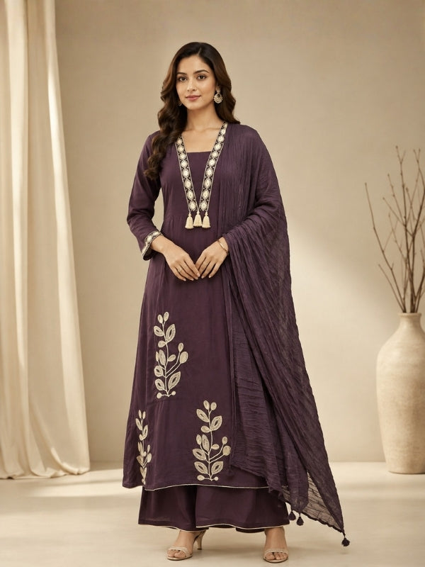 Floral Embroidered A-Line Pure Cotton Kurta & Palazzos Sets