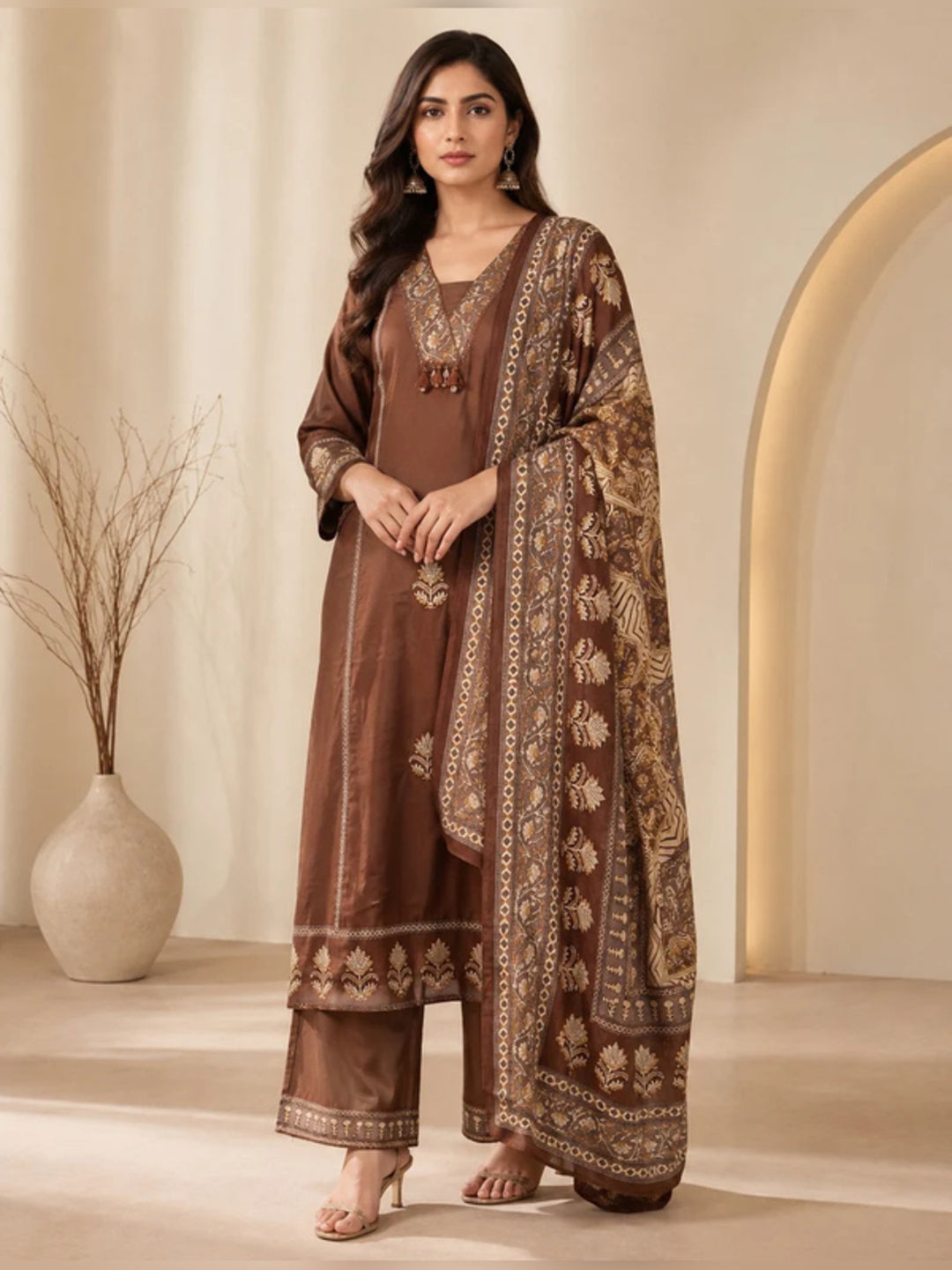 Solid Printed Straight Pure Cotton Kurta & Trousers Sets