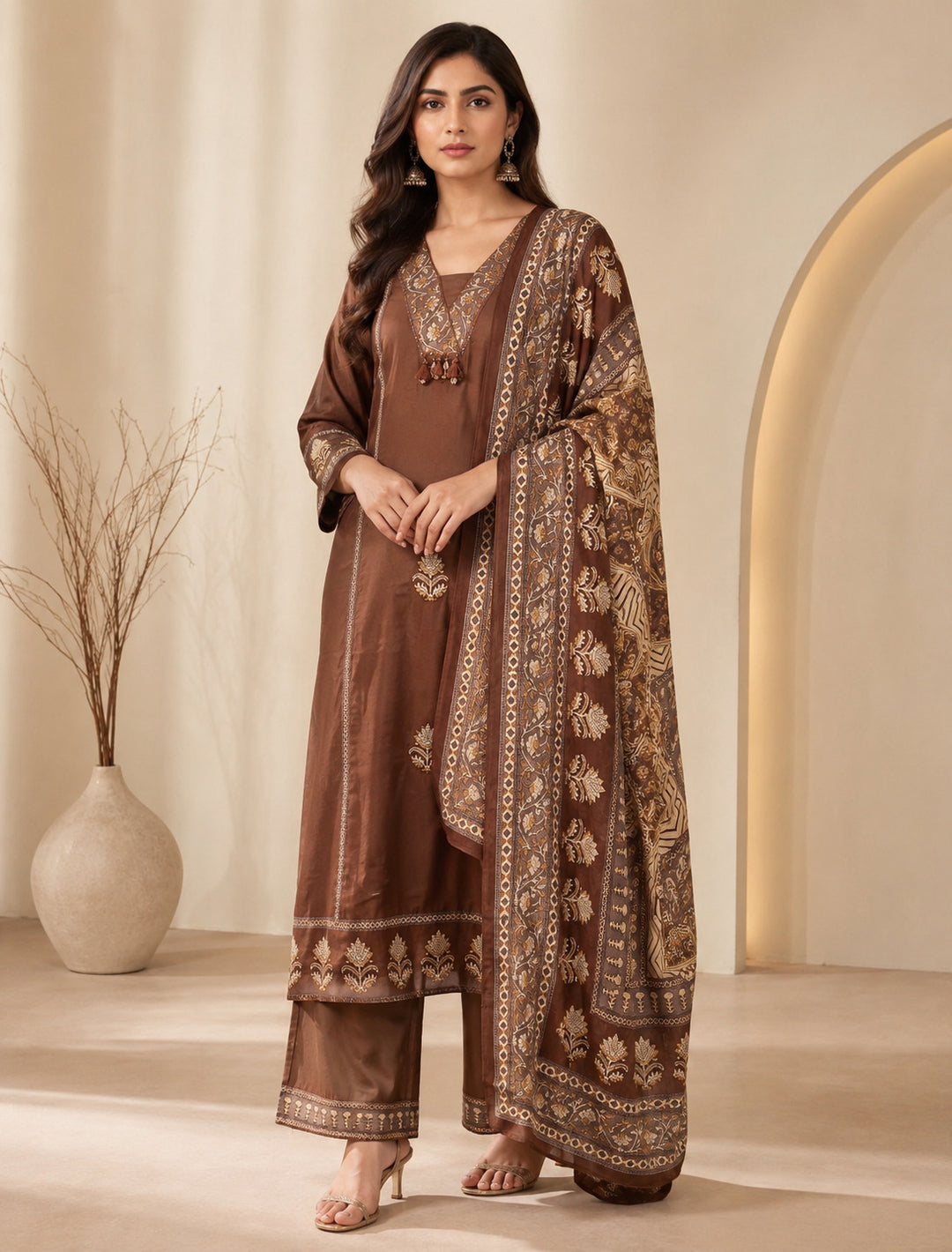 Solid Printed Straight Pure Cotton Kurta & Trousers Sets