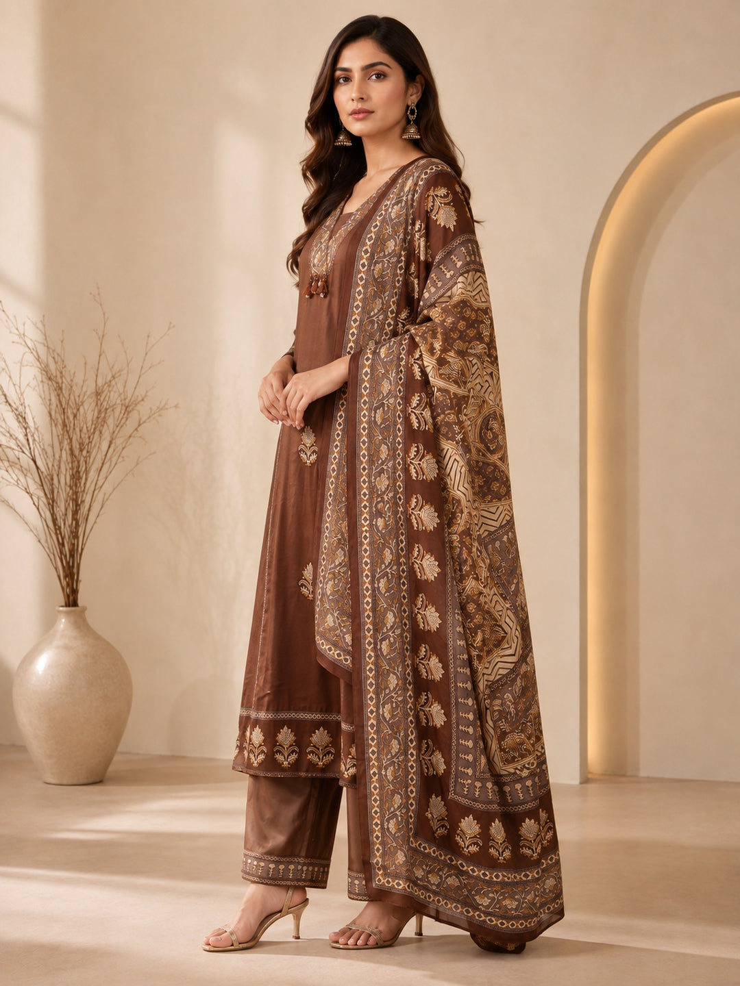 Solid Printed Straight Pure Cotton Kurta & Trousers Sets