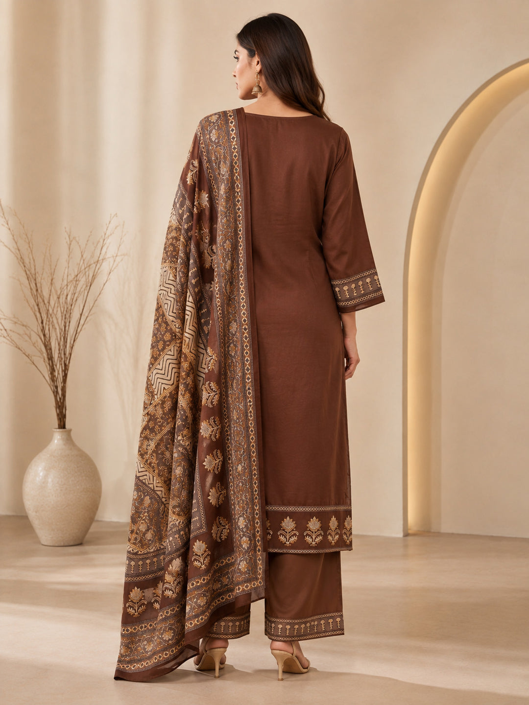 Solid Printed Straight Pure Cotton Kurta & Trousers Sets