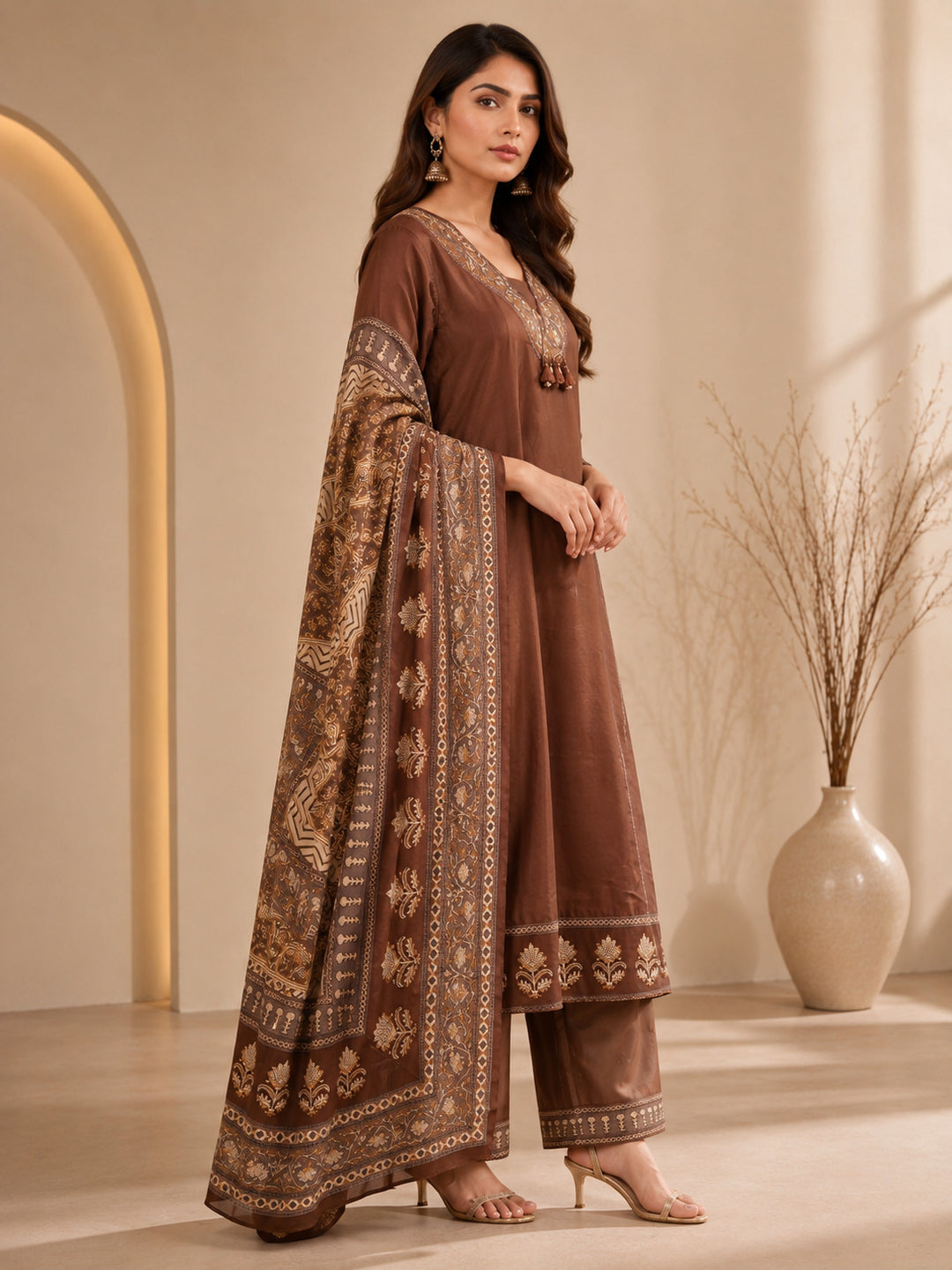 Solid Printed Straight Pure Cotton Kurta & Trousers Sets