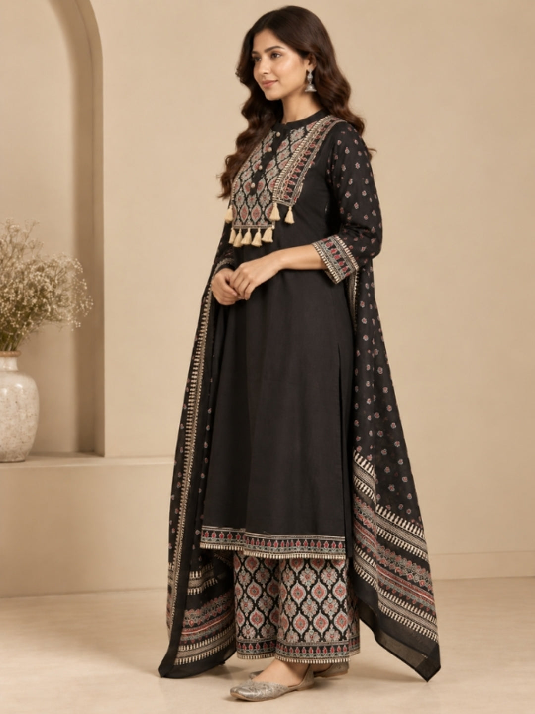 Floral Printed Straight Cotton Kurta & Trousers Sets
