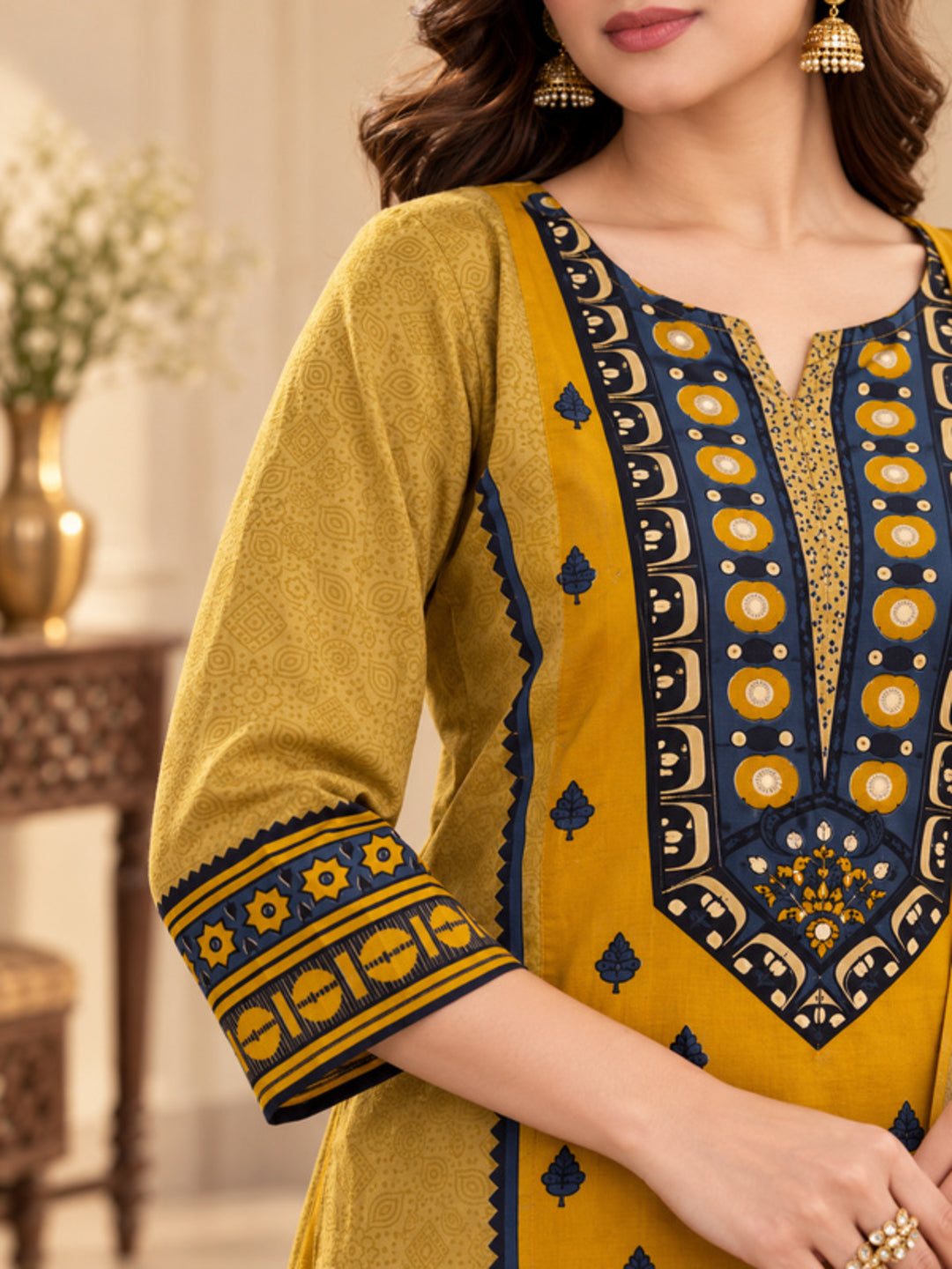 Floral Embroidered Straight Pure Cotton Kurta & Trousers Sets