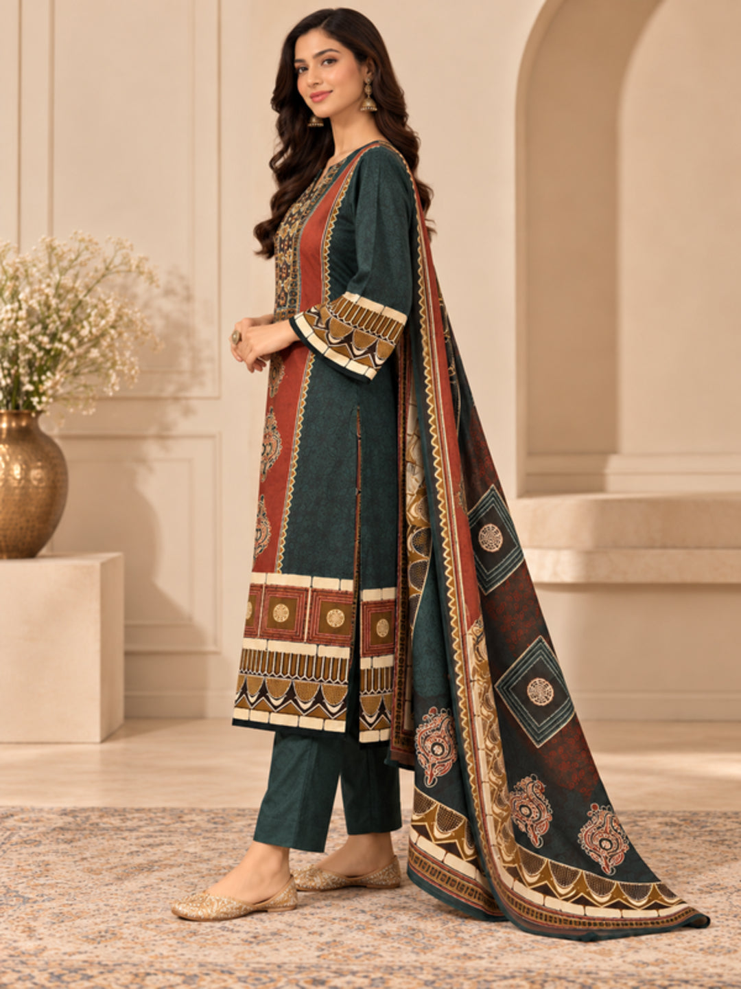 Floral Embroidered Straight Pure Cotton Kurta & Trousers Sets