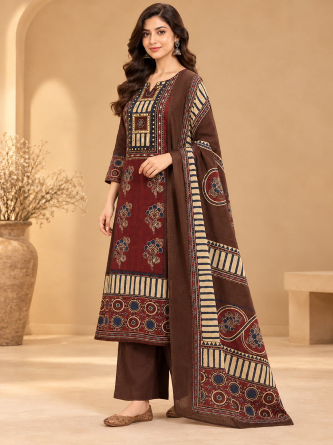 Floral Embroidered Straight Pure Cotton Kurta & Trousers Sets