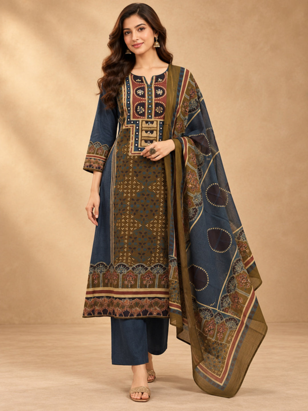 Floral Embroidered Straight Pure Cotton Kurta & Trousers Sets