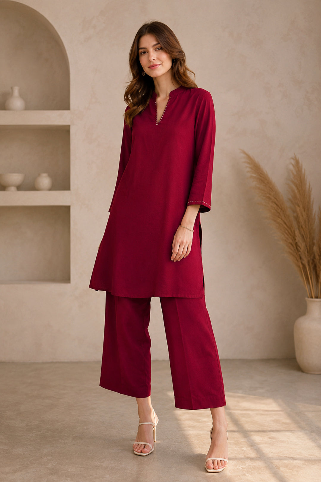 Solid Straight Kurta & Trousers Sets