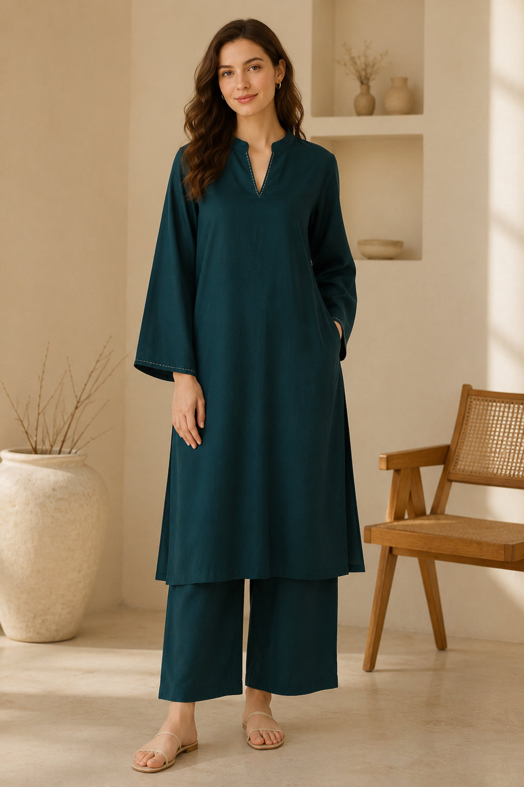 Solid Straight Kurta & Trousers Sets