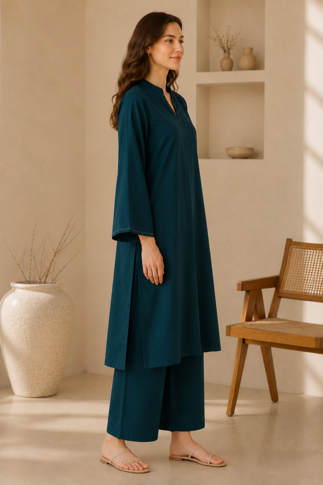 Solid Straight Kurta & Trousers Sets