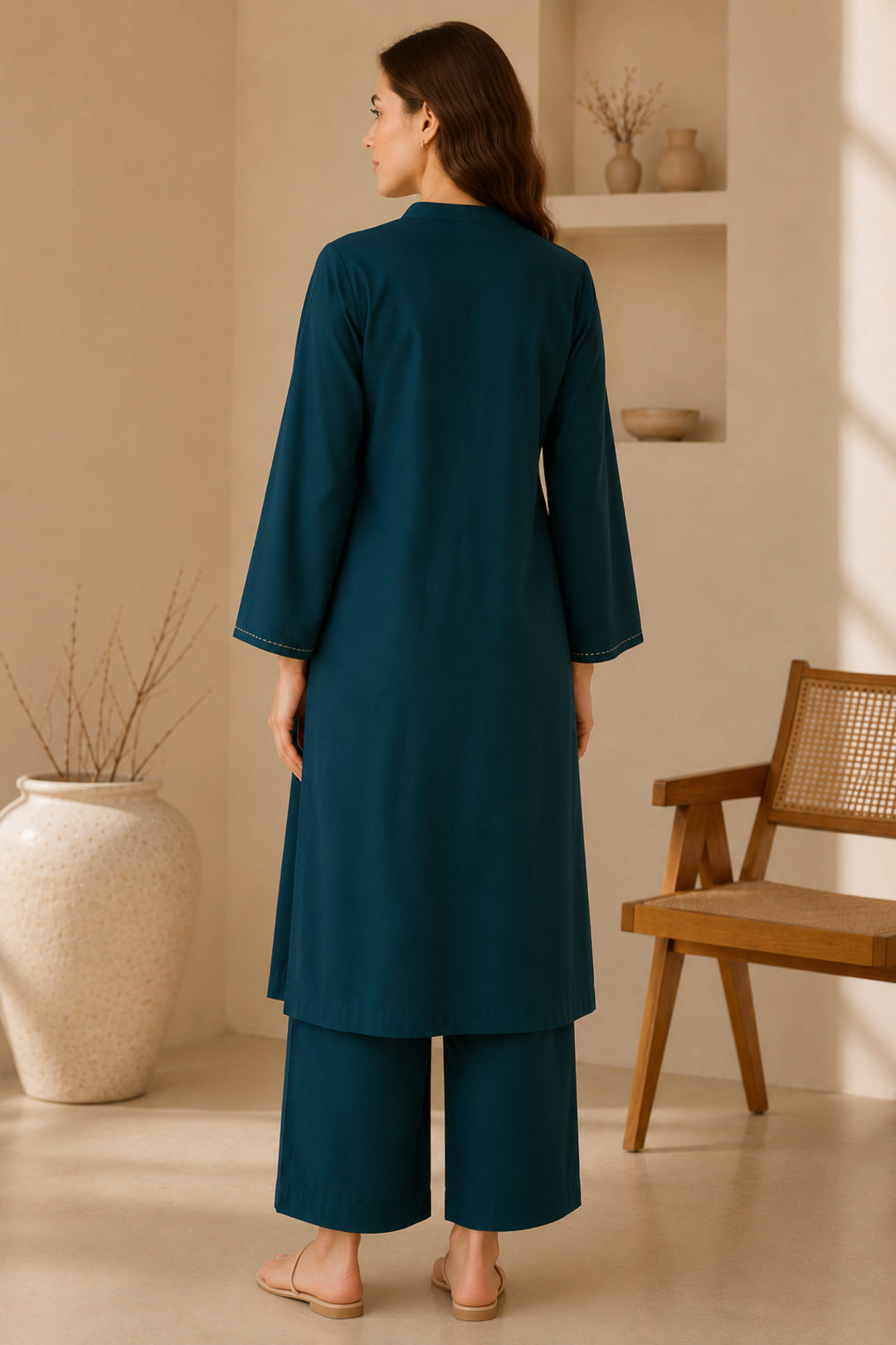 Solid Straight Kurta & Trousers Sets