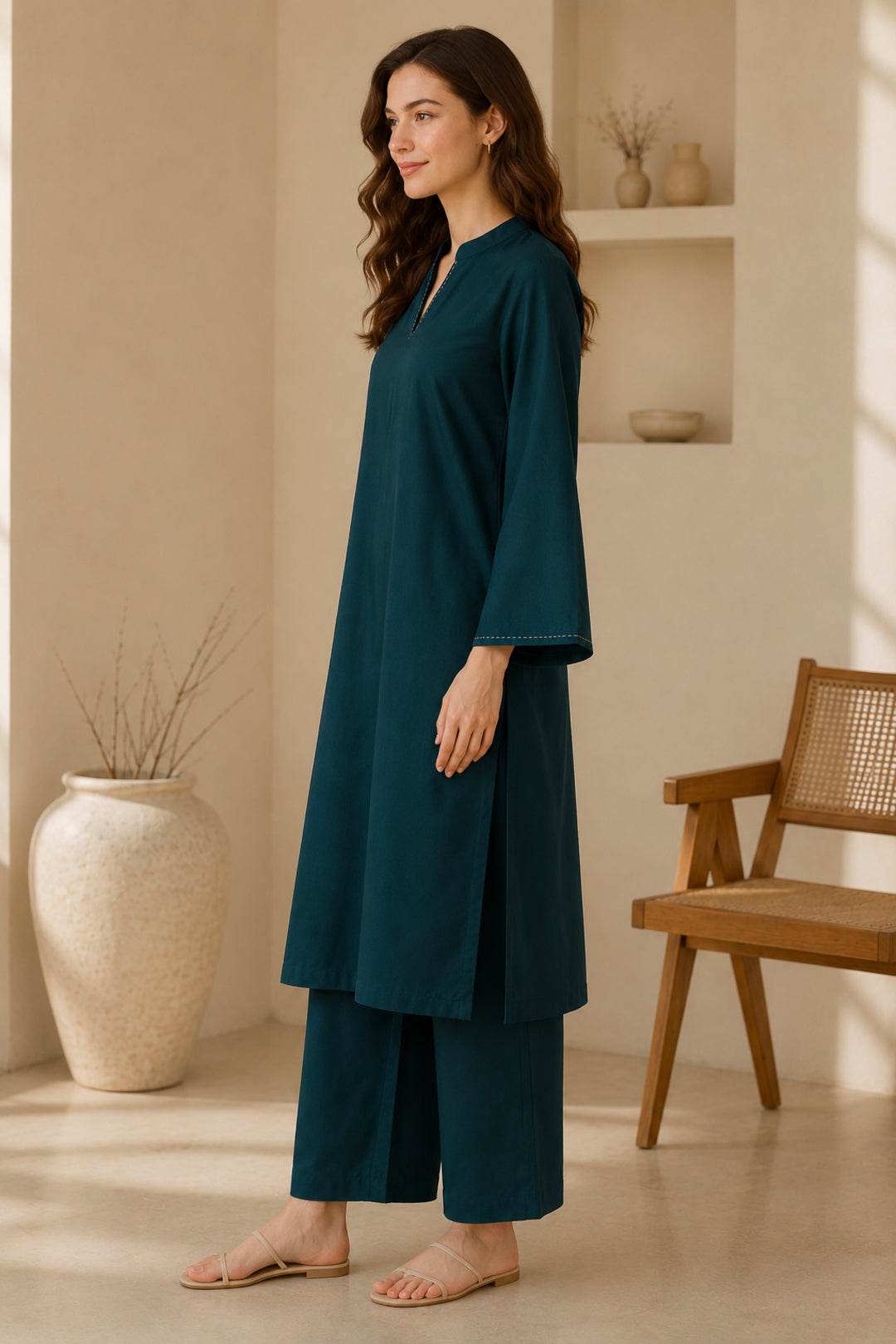 Solid Straight Kurta & Trousers Sets
