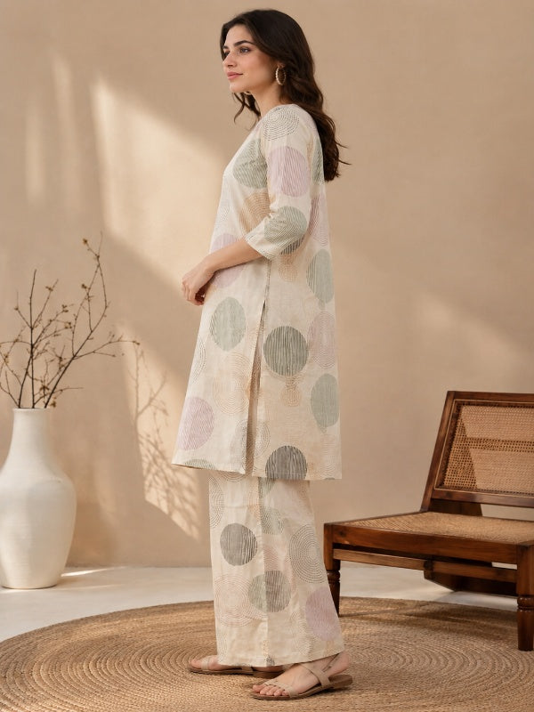 Floral Printed Straight Pure Cotton Kurta & Trousers Sets