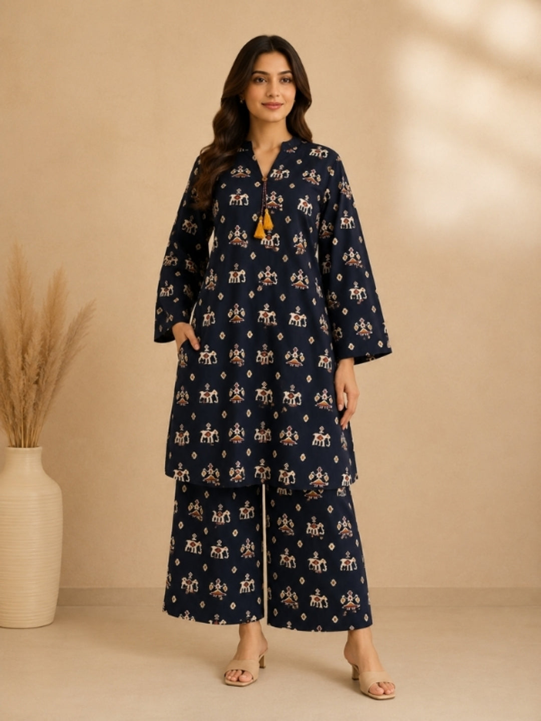 Floral Printed Straight Pure Cotton Kurta & Palazzos Sets