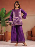 Floral Embroidered A-Line Silk Blend Kurta & Palazzos Sets