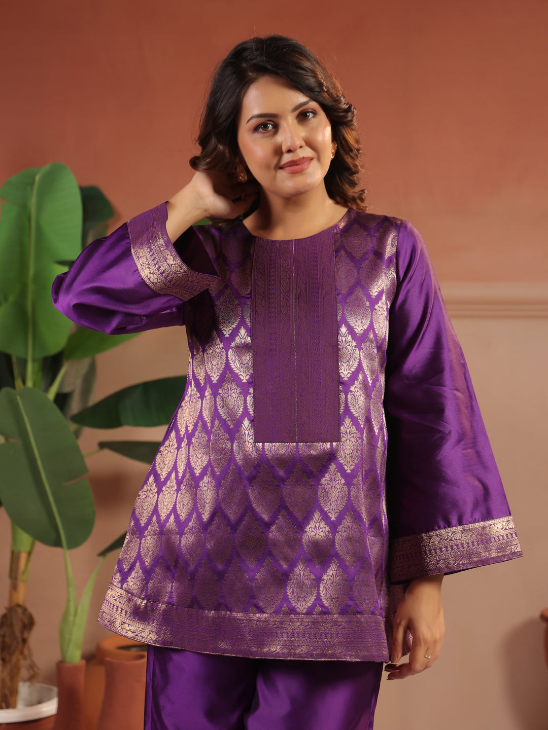 Floral Embroidered A-Line Silk Blend Kurta & Palazzos Sets